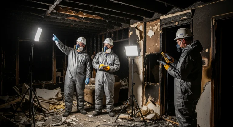 Severe fire damaged room needing fire damage repair in Charlotte