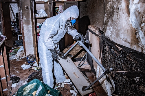 Smoke and fire damage cleaning inside a Charlotte living room