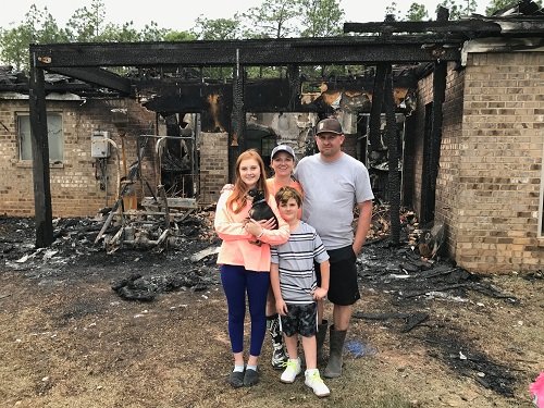 Burned home interior after fire damage